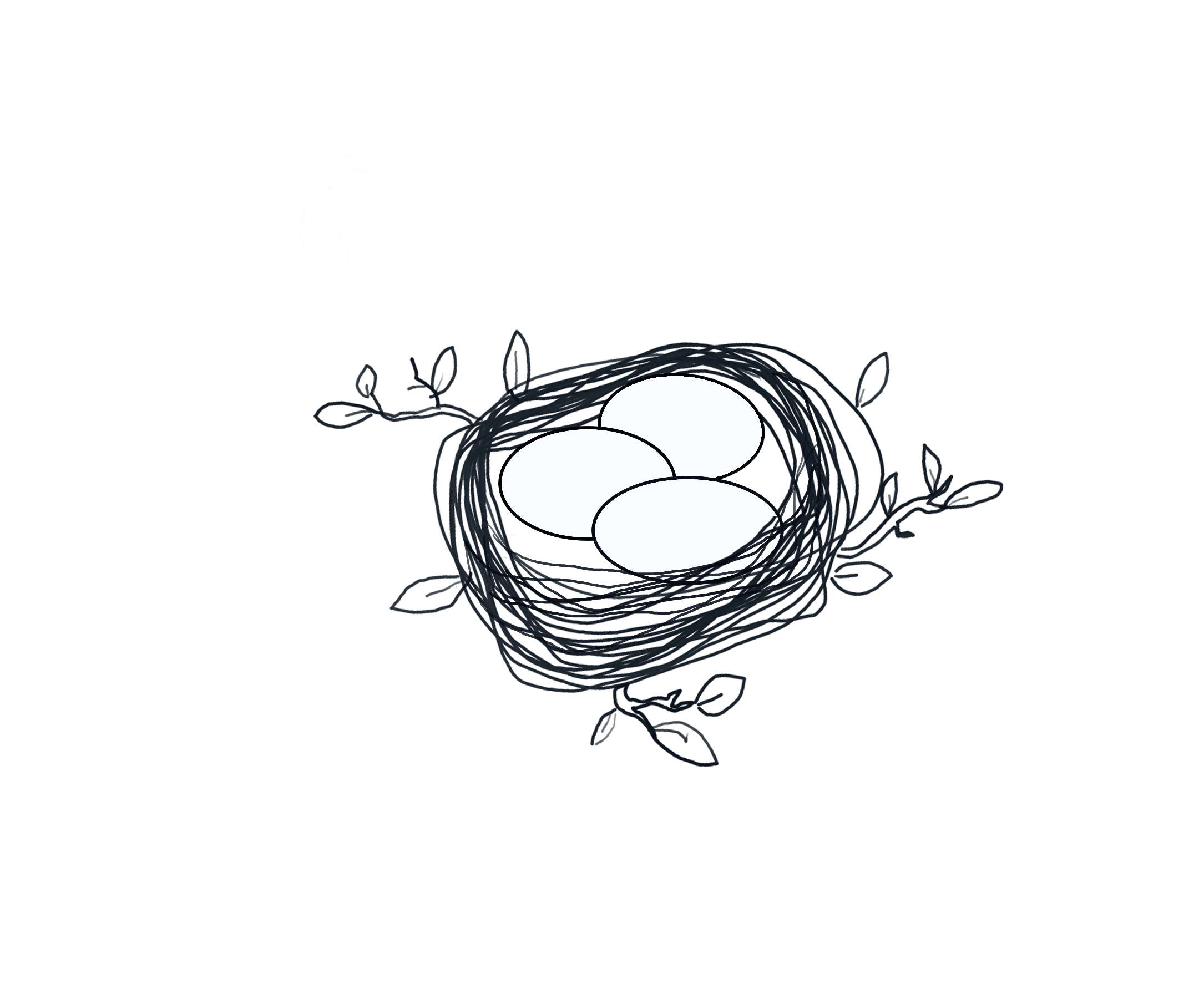 Logo of Peaceful Nest, a nest with three eggs in it.